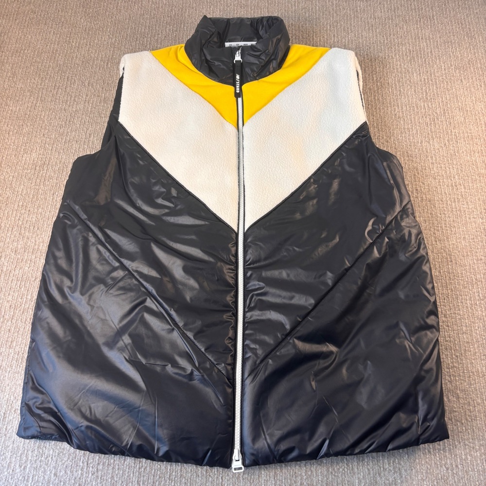 New Balance x STAUD Mixed Media Black Yellow Oversized Puffer Vest Women M NWT